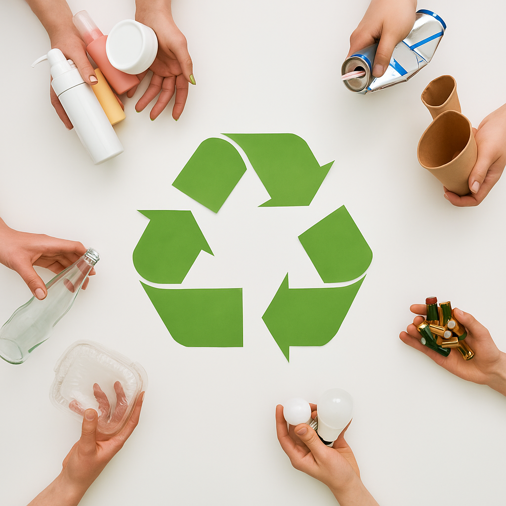 Hands holding recycle-able junk